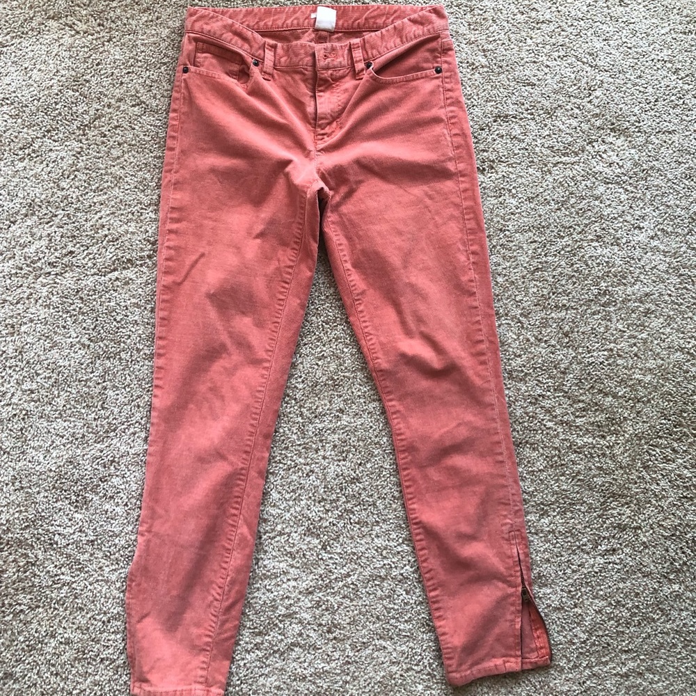 JCrew coral toothpick corduroy ankle zip